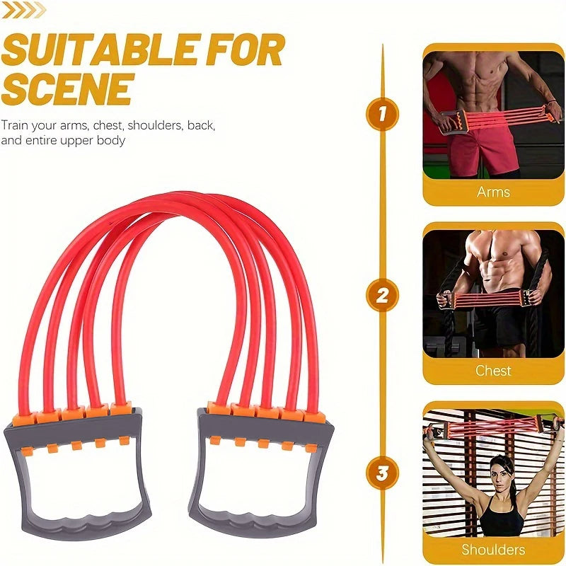 Full Body Workout Set - Chest Expander with 5 Removable Resistance Bands for Pilates, Push Ups, and Muscle Training - Strengthen