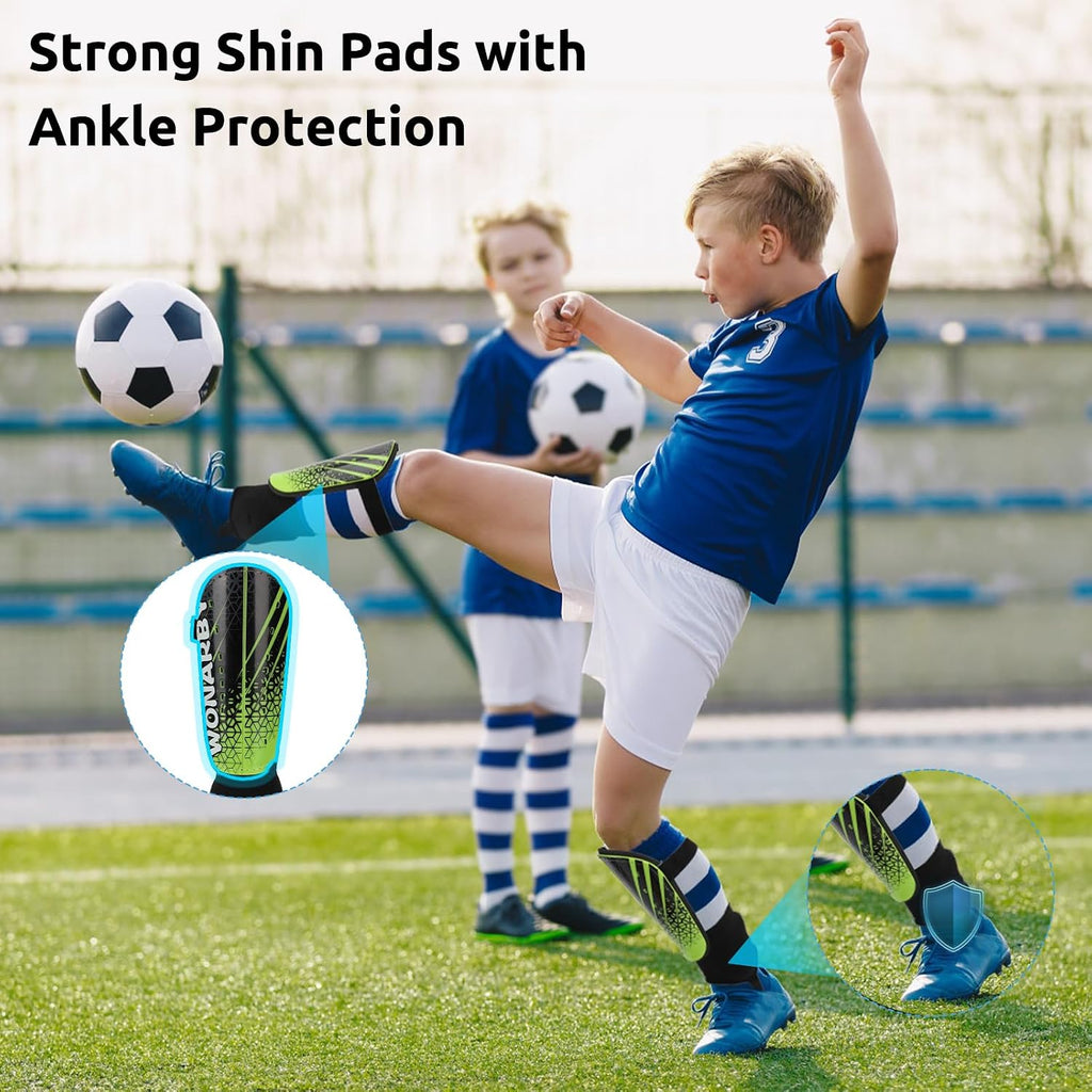Shin Guards Soccer Youth Kids, Shin Guard Boys Girls Teenagers 2-18 Yrs Old | Soccer Shin Guards with Ankle Sleeves Protection - Football Shin Pads Equipment with Adjustable Strap