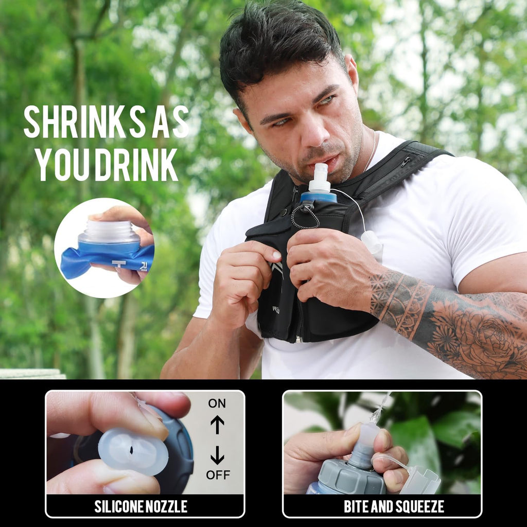 Running Vest, USA Original Patent, Zip Reflective Running Vests with 500Ml Hydration Bottle, Adjustable Waistband & Breathable Material, Chest Pack Gear Phone Holder for Men & Women