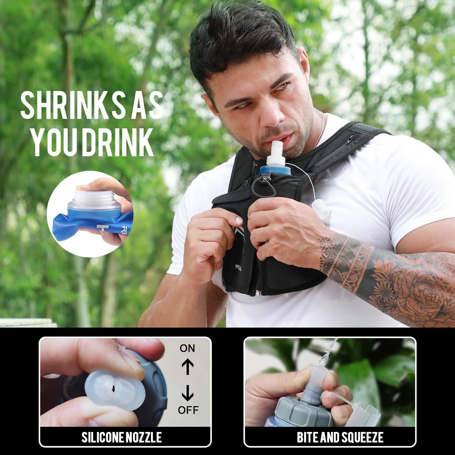 Running Vest, USA Original Patent, Zip Reflective Running Vests with 500Ml Hydration Bottle, Adjustable Waistband & Breathable Material, Chest Pack Gear Phone Holder for Men & Women