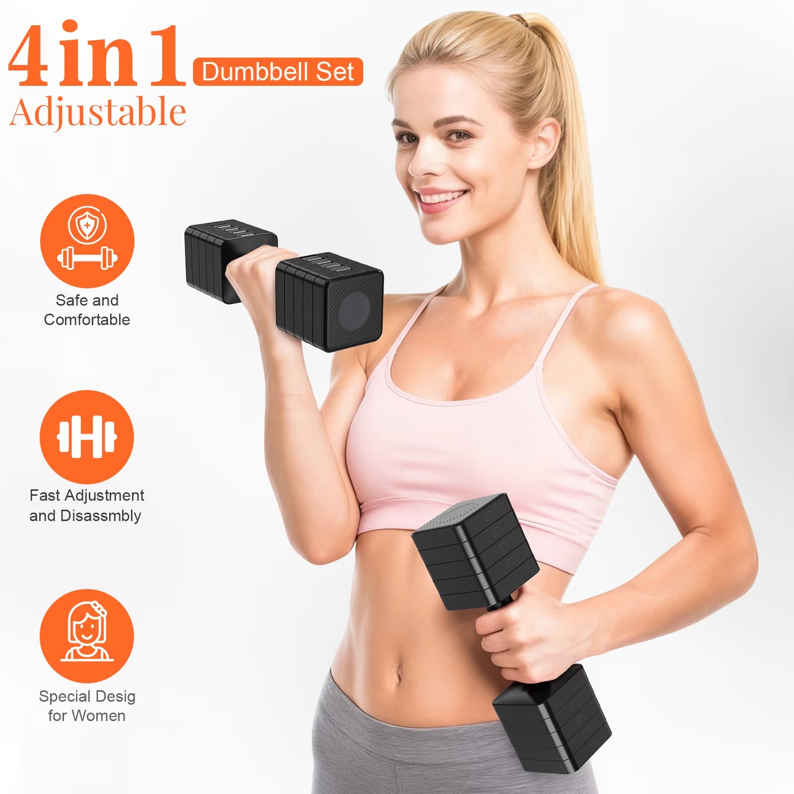 10Lbs*2 Adjustable Dumbbells Set, 4-In-1 Free Weights for Women, Each 3Lb 5Lb 7Lb 9Lb 11Lb Hand Weights for Home Gym, Black