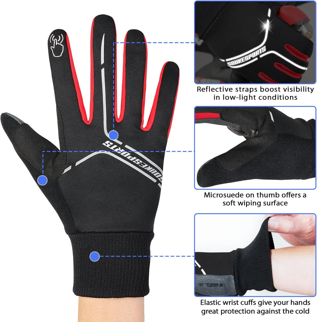 Winter Cycling Gloves Men Women, Touch Screen Padded Bike Glove Water Resistant Windproof Warm Anti-Slip for Running, Biking, Workout