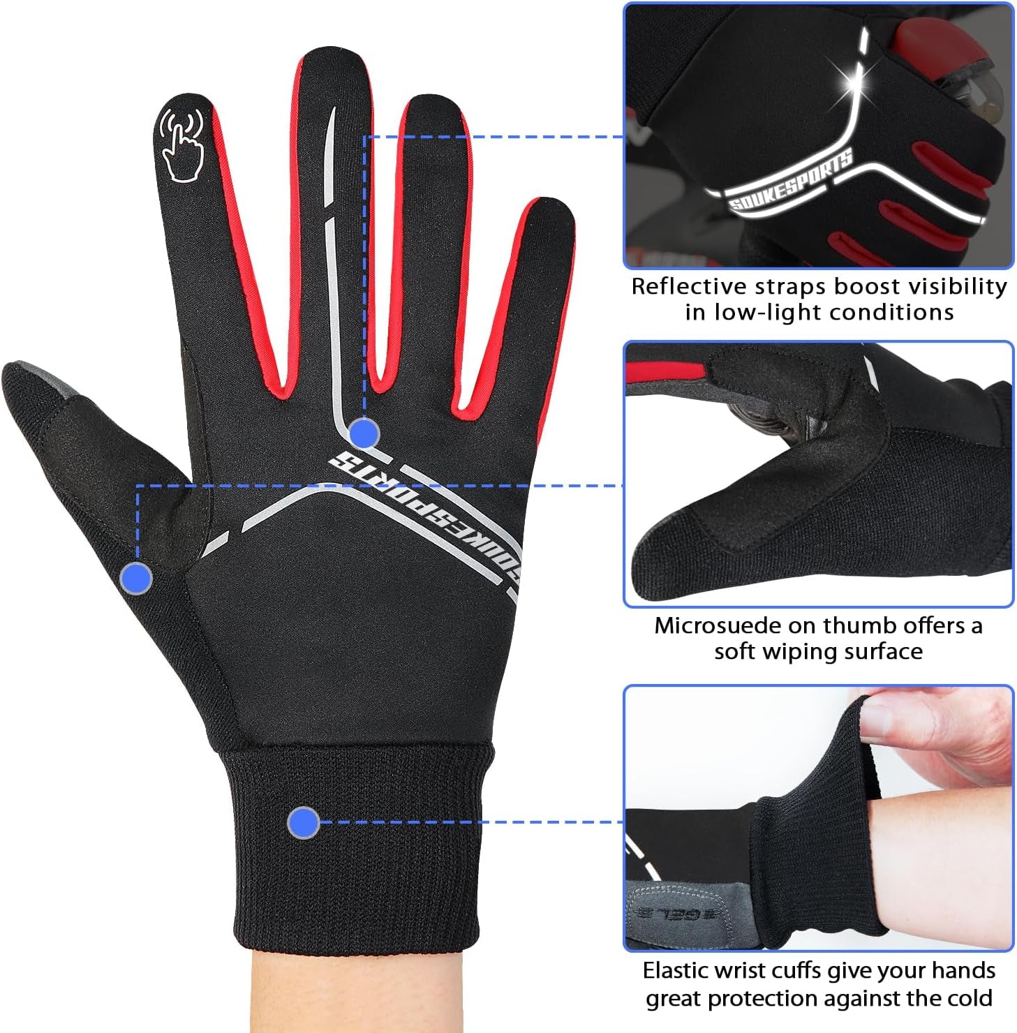 Winter Cycling Gloves Men Women, Touch Screen Padded Bike Glove Water Resistant Windproof Warm Anti-Slip for Running, Biking, Workout