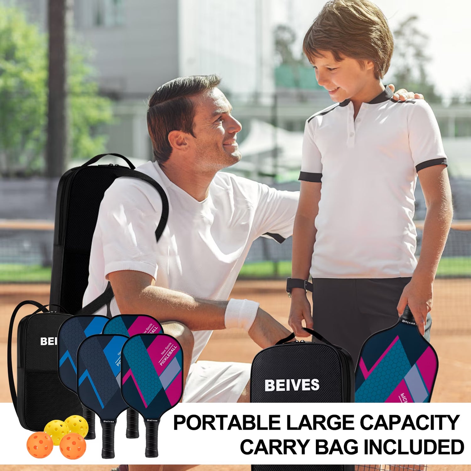 Pickleball Paddles Set of 4, Fiberglass Surface &amp; Polypropylene Core 4 Balls &amp; Carry Bag