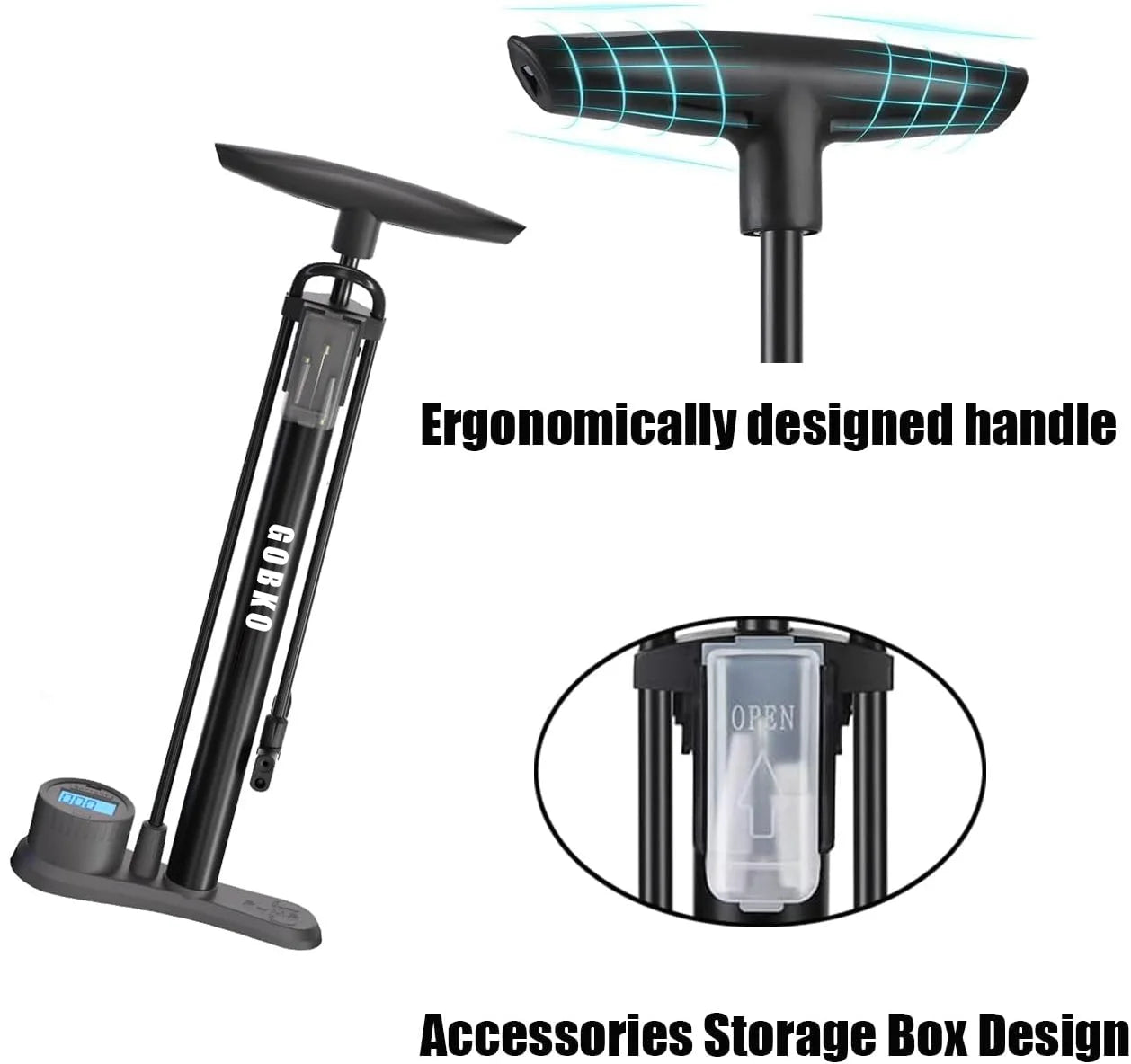 Bike Pump Bicycle Floor Pump with Digital Gauge,Bicycle Pumps with Presta and Schrader Tire Pump Multifunctional Air Pump for Road Bike MTB Sports Balls Pump High Pressure 160Psi &amp; 11Bar