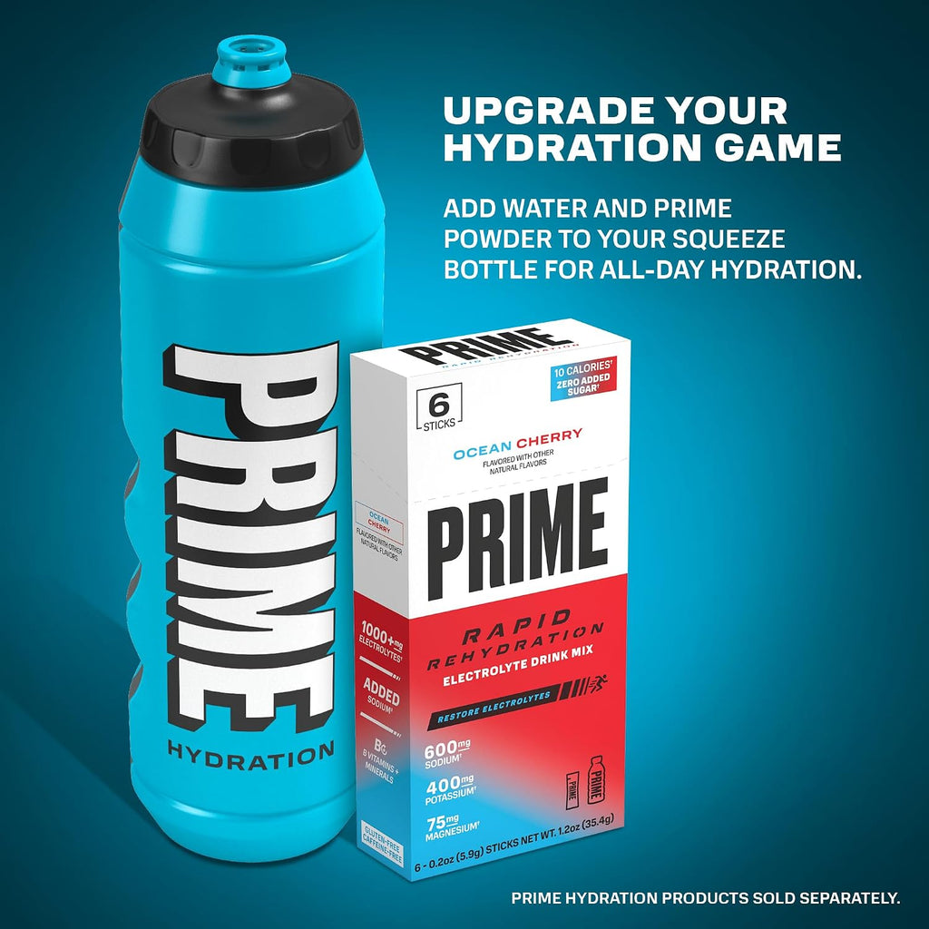 PRIME 32 Oz Blue Squeeze Sports Water Bottle, BPA Free, Dishwasher Safe, Easy-Grip Ergonomic Leakproof Design, Fast Hydration for Gym, Cycling, Running