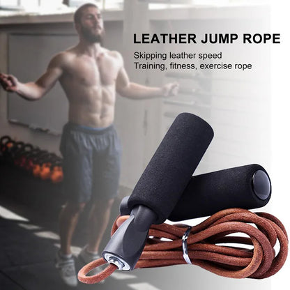 Leather Jump Rope Women and Men Skipping Skip Ropes Adjustable Length Workout Speed Aerobic Exercise Training Fitness