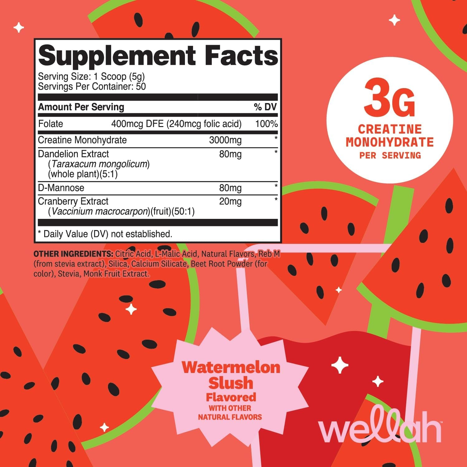Creatine for Women - Creatine Monohydrate with Dandelion &amp; Cranberry Extract (50 Servings, Watermelon Slush)