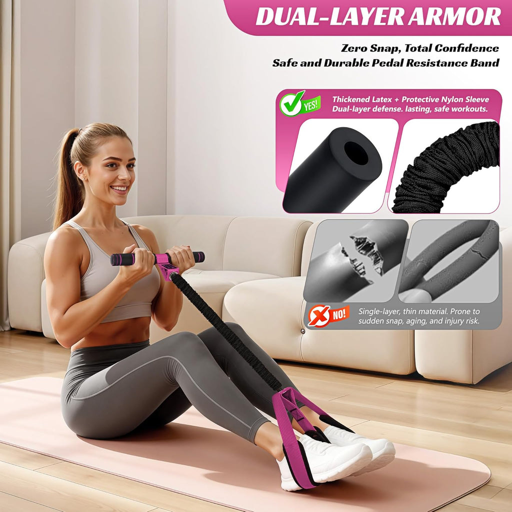 Multifunction Pedal Resistance Band with Handle, 50LBS Foot Pedal Resistance Bands for Core/Abs, Arm, Waist, Abdomen, Leg Workout, Portable Sit up Exercise Equipment for Women