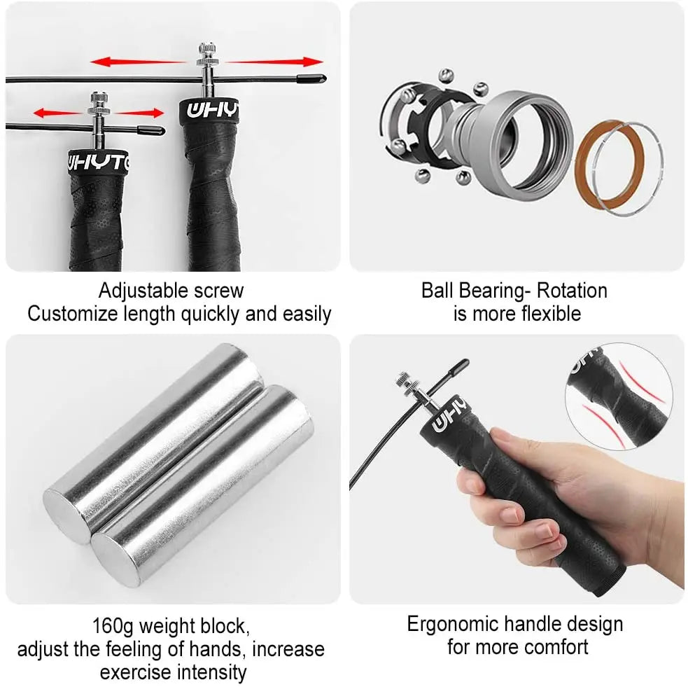 Crossfit Fitness Jump Rope Skip Speed Weighted Jump Ropes Professional Jumping Rope Set with Iron Block/Spare Rope/Tube