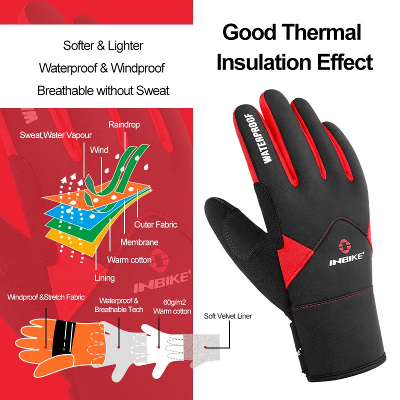 Touch Screen Cycling Gloves Winter Thermal Warm Windproof Full Finger Waterproof Bicycle Road Bike Gloves for Men Women