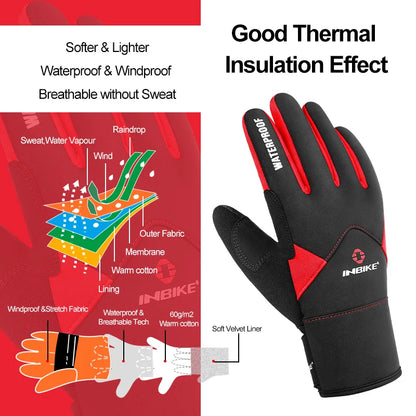 Touch Screen Cycling Gloves Winter Thermal Warm Windproof Full Finger Waterproof Bicycle Road Bike Gloves for Men Women