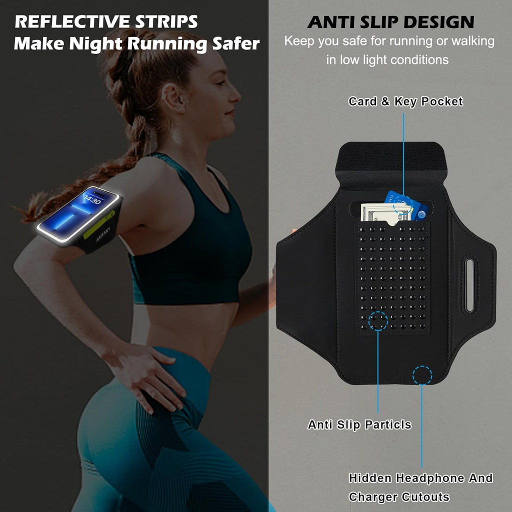 Running Armband with Zipper Pocket Sweatproof Running Phone Holder | Cell Phone Armband for Iphone Samsung,Non-Slip,Breathable Arm Phone Holder with Card Slot for Jogging Sports Gym Cycling 6.9"