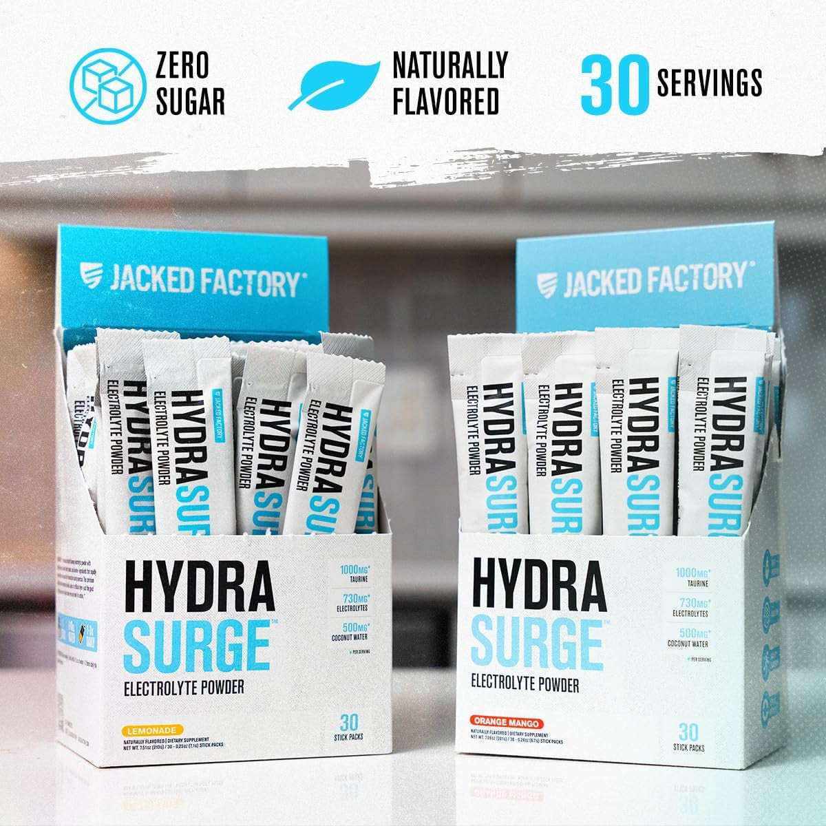 Hydrasurge Electrolytes Powder Packets - Sugar Free & Naturally Sweetened Hydration Packets - Keto & Vegan Friendly, Easily Dissolves - 30 Stick Packs, Lemonade