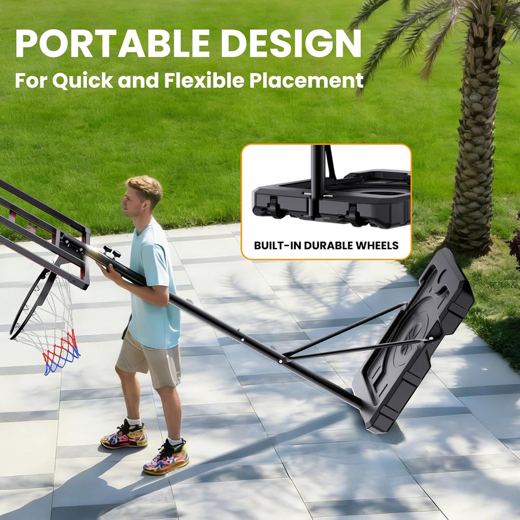32 Inch Portable Basketball Hoop, Adjustable 4.1–8.5FT Height, Outdoor Basketball Goal with Weight Bag for Kids
