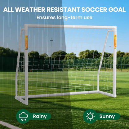 PVC Soccer Goals for Backyard,8"X6" White Foldable Competition Practice Training Goals,Portable Soccer Training Equipment,Moveable Weatherproof Outdoor Patio for Adults Youth