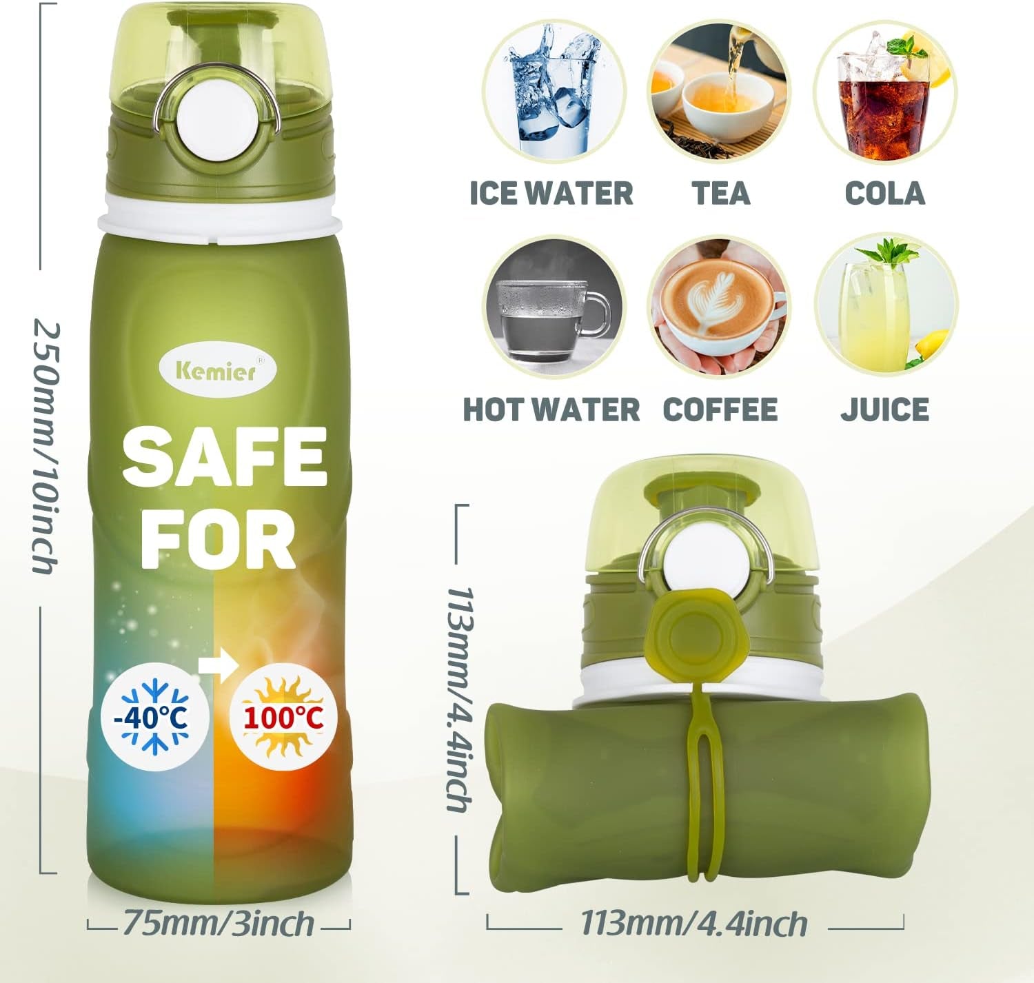 Collapsible Silicone Water Bottles-750Ml,Medical Grade,Bpa Free Travel Water Bottle Can Roll Up,26Oz,Leak Proof Foldable Sports &amp; Outdoor Water Bottles