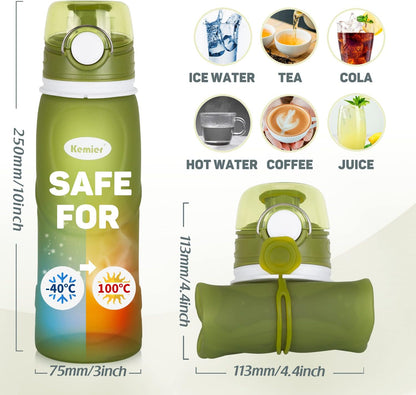 Collapsible Silicone Water Bottles-750Ml,Medical Grade,Bpa Free Travel Water Bottle Can Roll Up,26Oz,Leak Proof Foldable Sports &amp; Outdoor Water Bottles