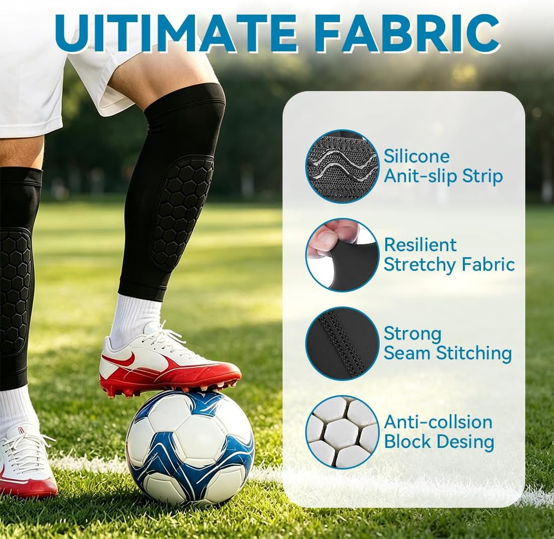 Soccer Shin Guards Shin Pads for Kids Youth Adult Calf Compression Sleeve with Honeycomb Pads, Lightweight Protective Soccer Shin Pads Gear for Football Baseball Boys