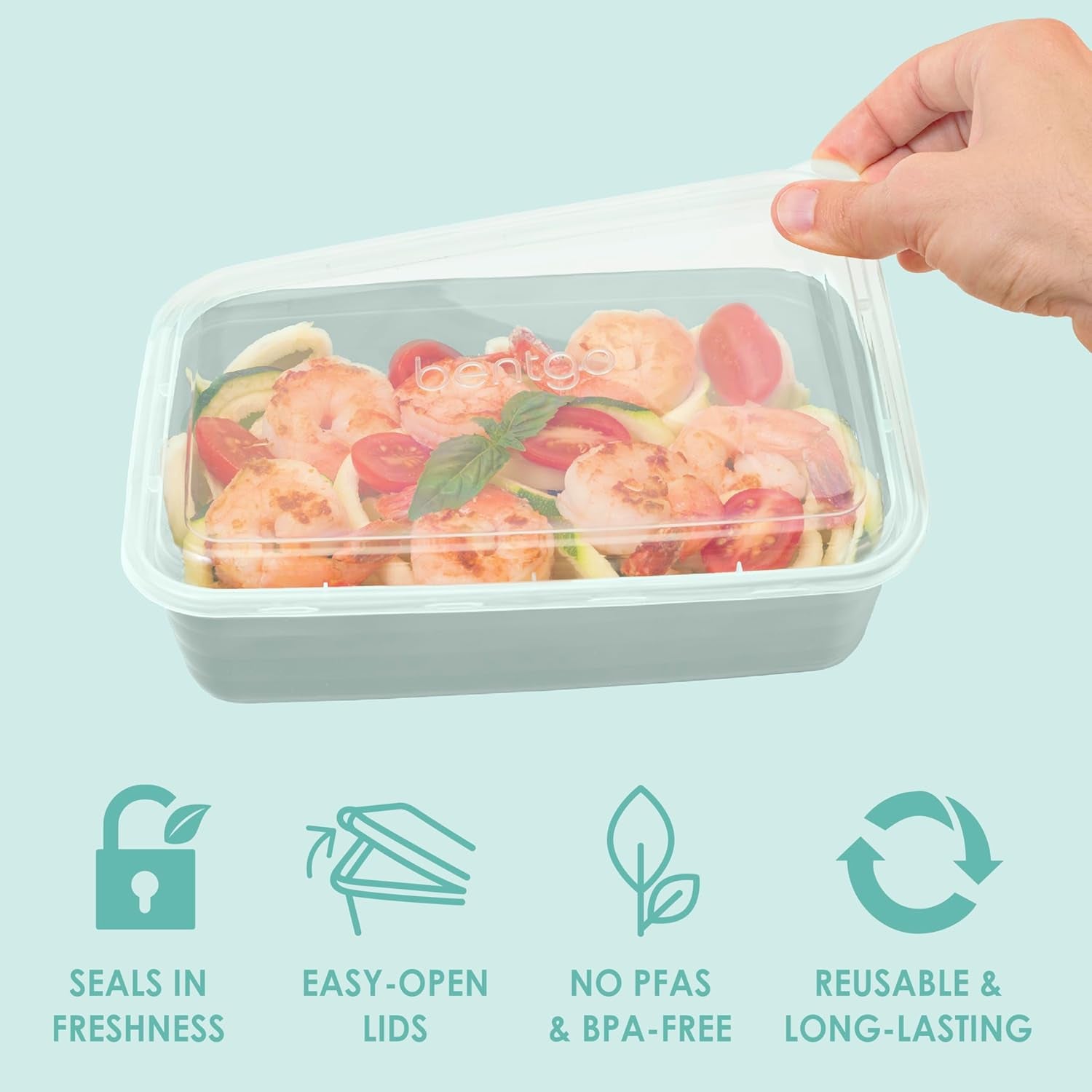 Prep - 20-Piece 1-Compartment Reusable Meal Prep Containers with Lids, PFAS &amp; BPA Free Materials, Durable, Microwave, Freezer, &amp; Dishwasher Safe to Go Food Storage (Mint)