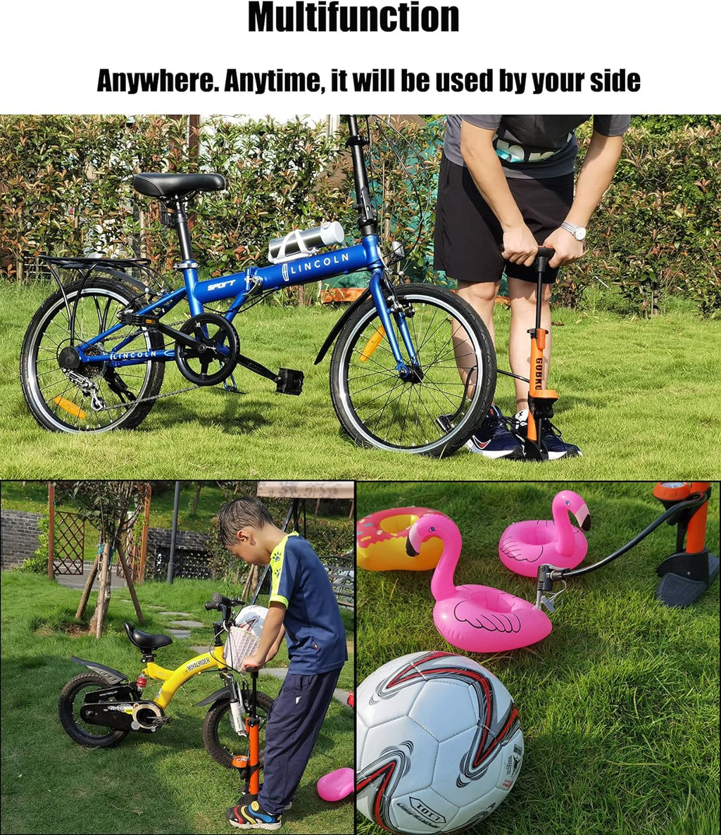 Bike Pump with Gauge,Bicycle Floor Pump for Presta and Schrader Valves Bike Tire Pumps Inflator High Pressure 160PSI & 11BAR Portable Air Pump for Road Bike Car MTB Sports Balls