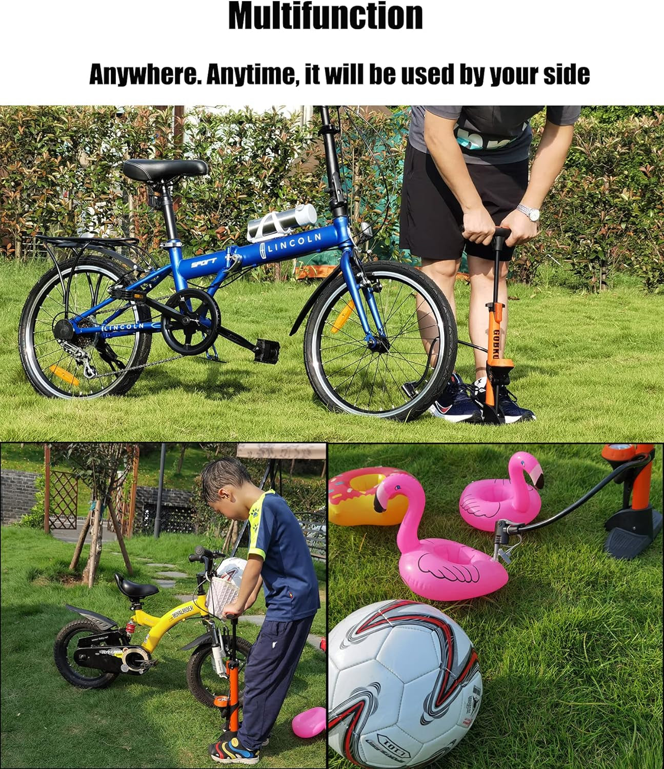 Bike Pump with Gauge,Bicycle Floor Pump for Presta and Schrader Valves Bike Tire Pumps Inflator High Pressure 160PSI & 11BAR Portable Air Pump for Road Bike Car MTB Sports Balls