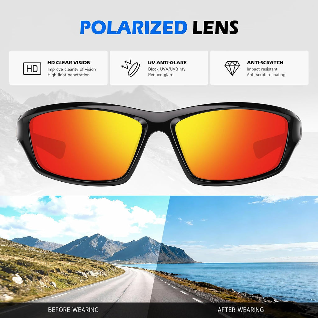 Polarized Sports Sunglasses for Men, Wrap around Mens Sunglasses UV Protection, Cycling Fishing Running Sun Glasses