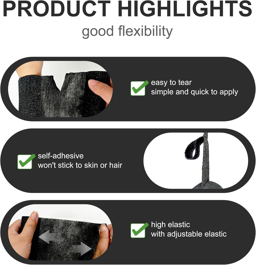 4" X 5Yd Self Adhesive Bandage Wrap Non-Woven Elastic Sports Tape | 8-Pack Medical Vet Wrap Cohesive Bandage Wrap Breathable, Waterproof, for Wrist Ankle Tattoo Grip, Black