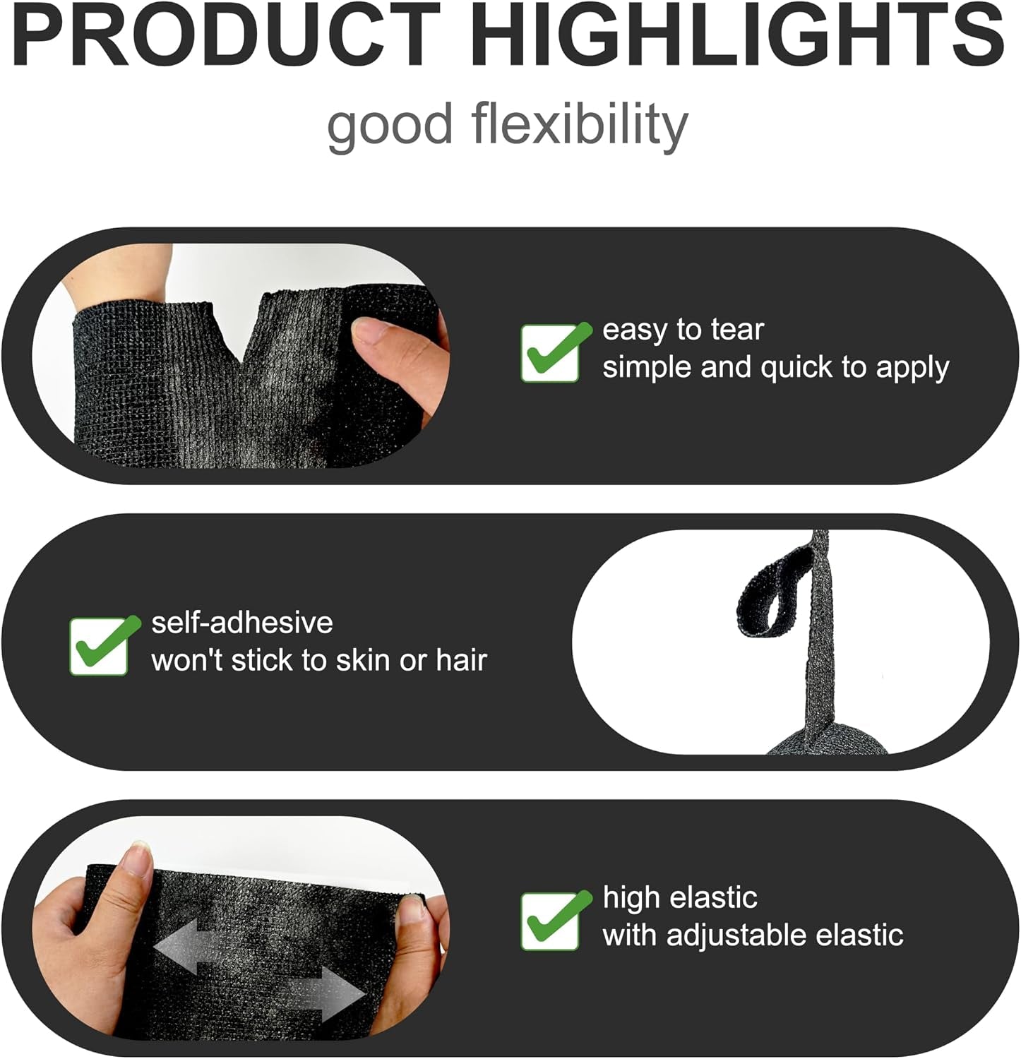 4" X 5Yd Self Adhesive Bandage Wrap Non-Woven Elastic Sports Tape | 8-Pack Medical Vet Wrap Cohesive Bandage Wrap Breathable, Waterproof, for Wrist Ankle Tattoo Grip, Black