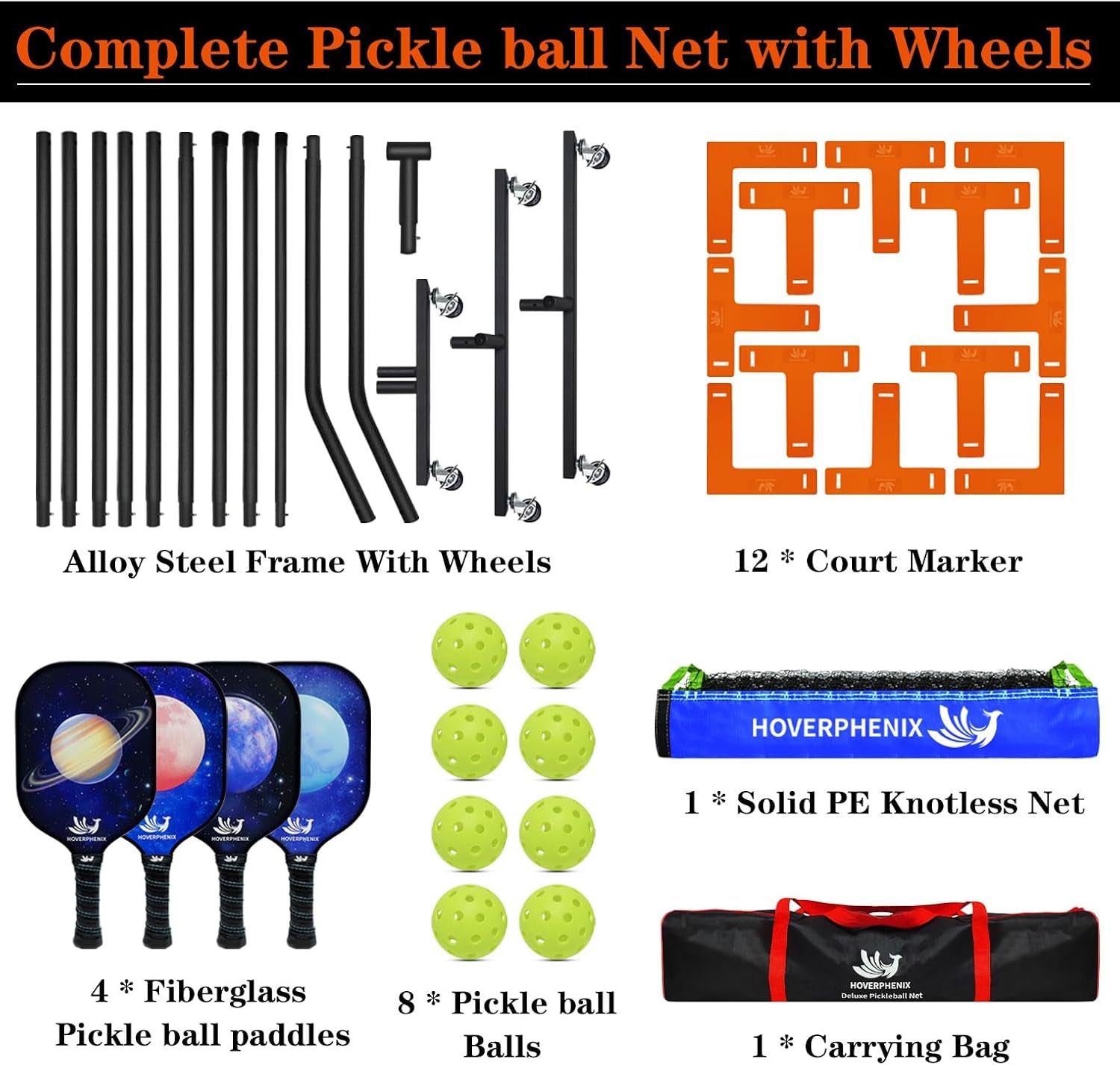Portable Pickleball Net Set, 22FT Pickle Ball Net with Paddle Set of 4 | Regulation Size Net, Weather Resistant Steel Frame, Outdoor Pickleballs and Carry Bag, Easy Setup for Driveway, Backyard