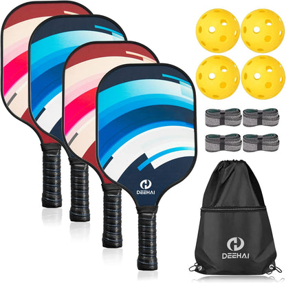 Pickleball Paddles Pickleball Set Pickleball Rackets, Quiet Pickleball Raquette Set of 4 with 1 Portable Pickleball Bag, 4 Pickleball Balls &amp; 4 Grip Tapes, Polypropylene Honeycomb Core