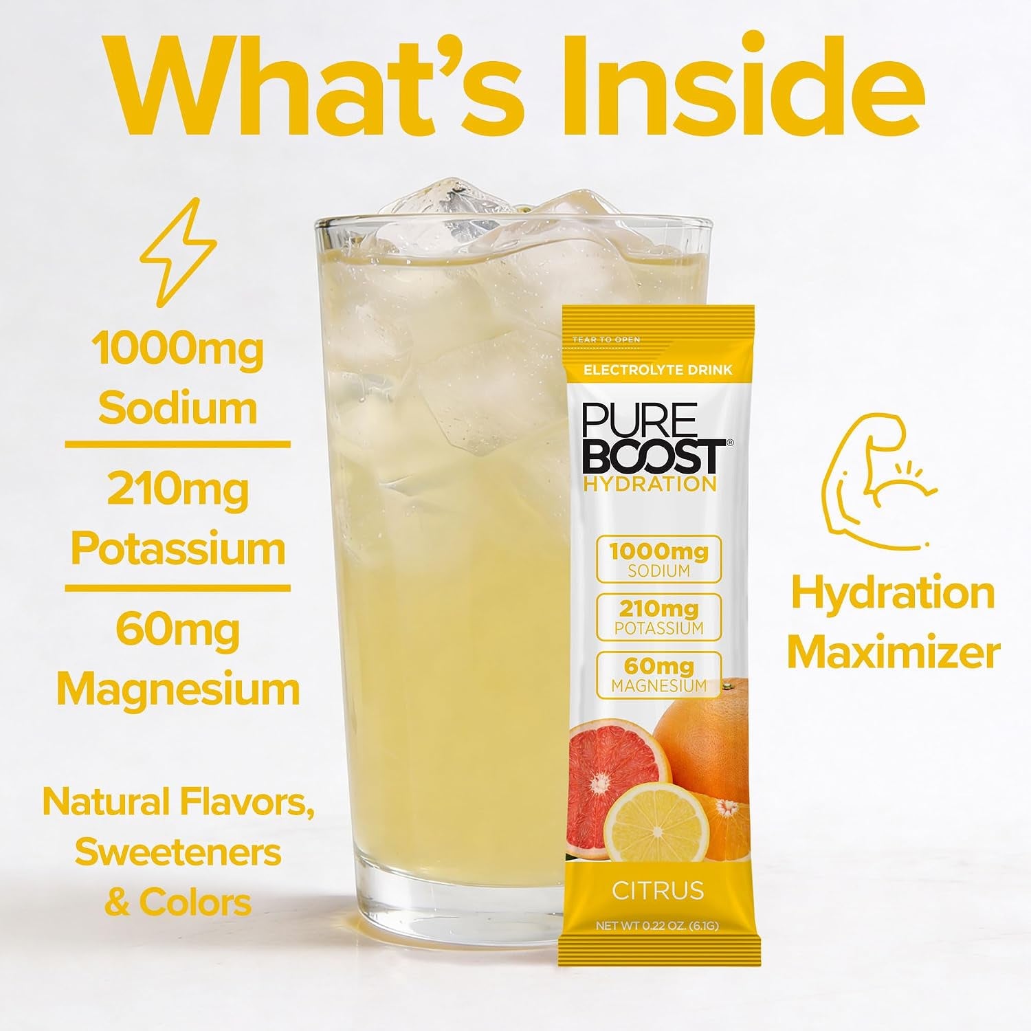 Sugar-Free Electrolyte Hydration Packets, Citrus 14Ct | Zero Calories, Fast Hydration Drink Mix with 1,000Mg Sodium, Potassium & Magnesium