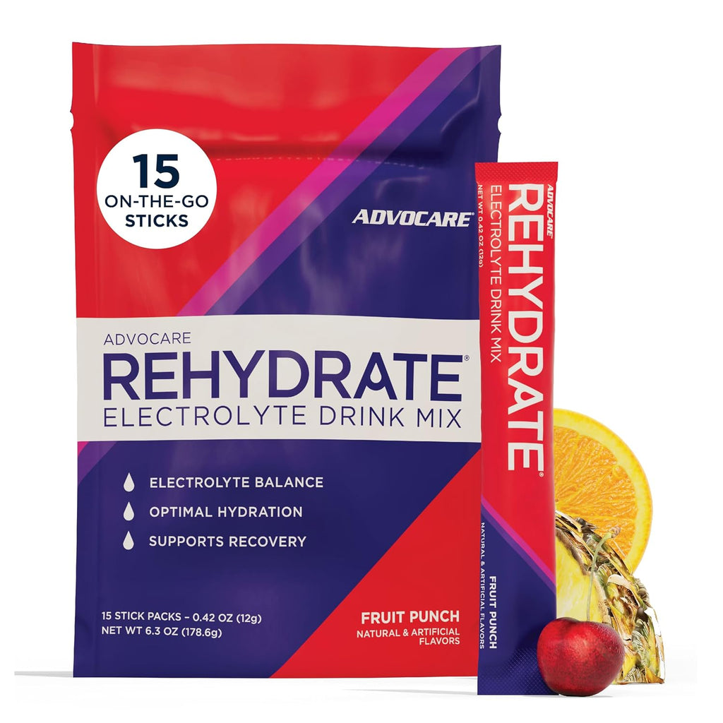 Rehydrate Electrolyte Drink Mix, Fruit Punch, 15 Sticks | Contains Magnesium, Sodium, Potassium & Calcium, Antioxidant and Amino Acid Fortified Powder for Hydration and Recovery