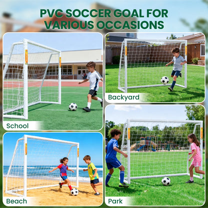 PVC Soccer Goals for Backyard,8"X6" White Foldable Competition Practice Training Goals,Portable Soccer Training Equipment,Moveable Weatherproof Outdoor Patio for Adults Youth