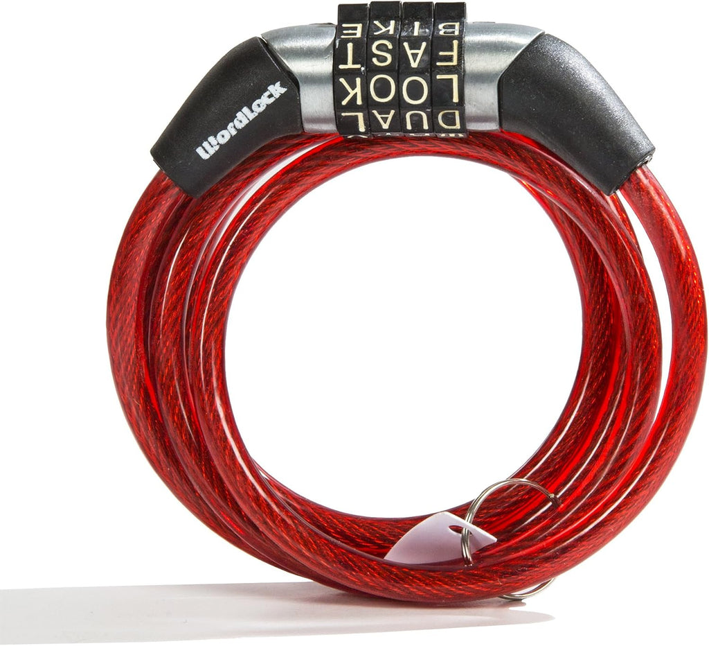 CL-455-RD Non-Resettable Combination Cable Lock, 4-Feet, Red