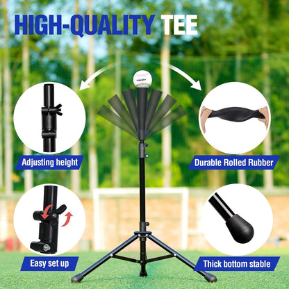 Baseball Softball Practice Combo - 7 X 7 Feet Net Tee Caddy 12 Pack Baseballs Set, Upgraded Vivid Strike Zone, Baseball Backstop Practice Net for Hitting Pitching Batting Catching