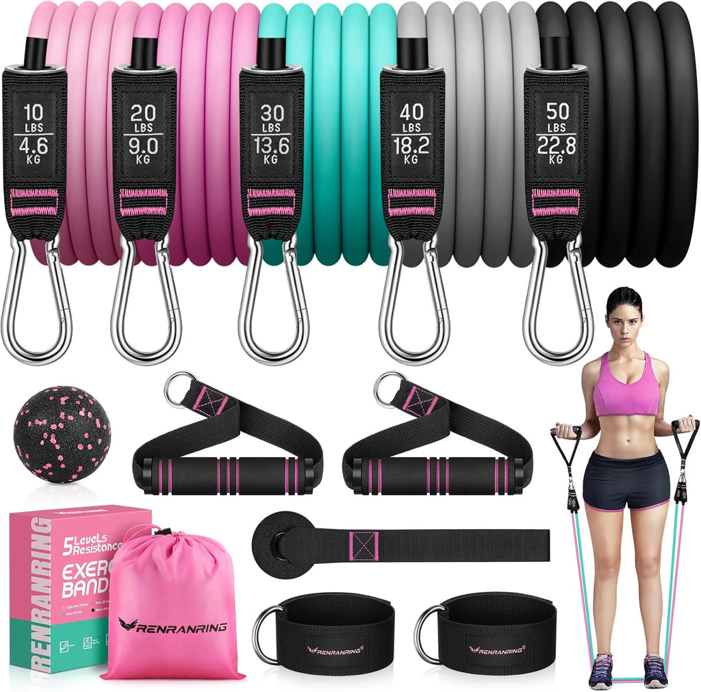 Resistance Bands for Working Out, 150LBS Exercise Bands, Workout Bands, Resistance Bands Set with Handles for Men Women, Legs Ankle Straps