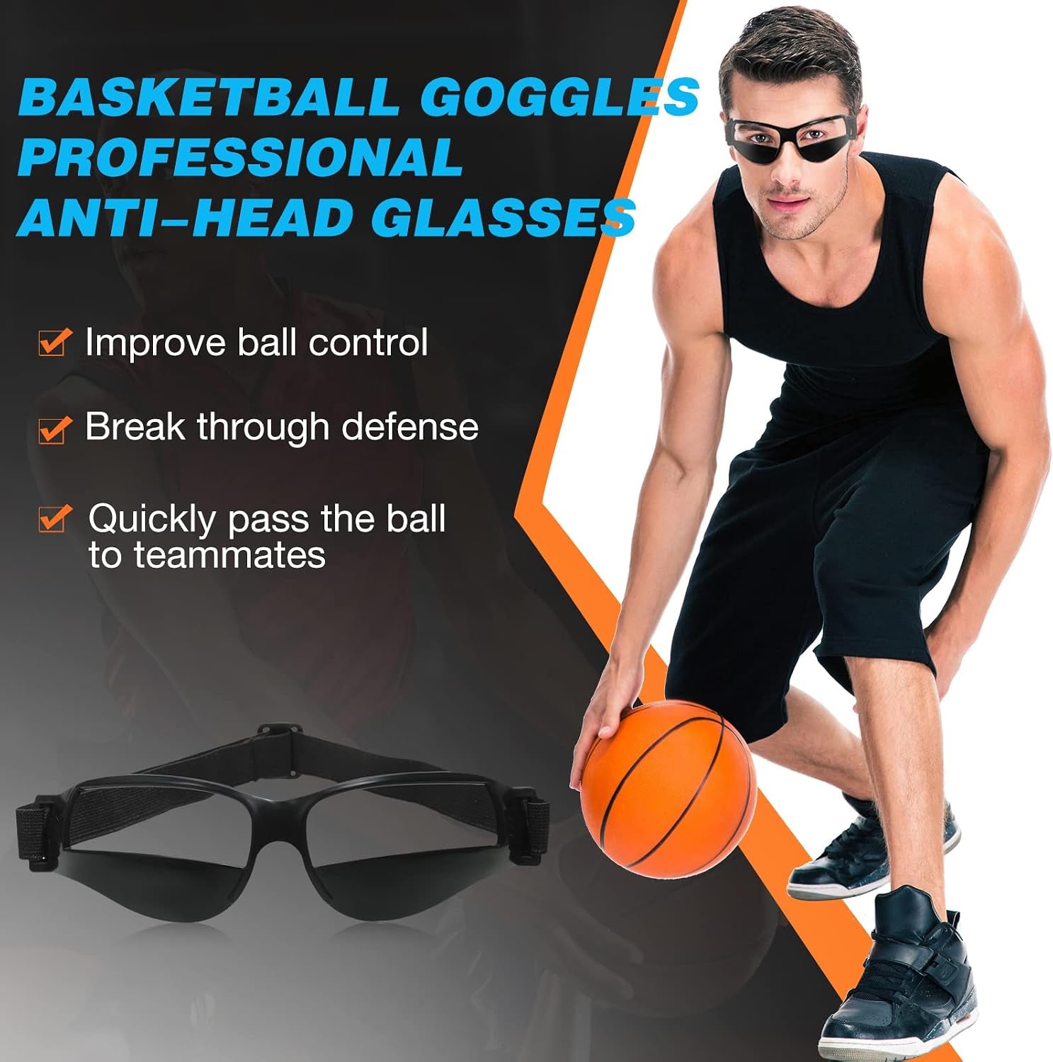 8 Pack Basketball Dribbling Goggles Adjustable Sport Training Glasses Black Dribble Goggles for Basketball Training Equipment for Men