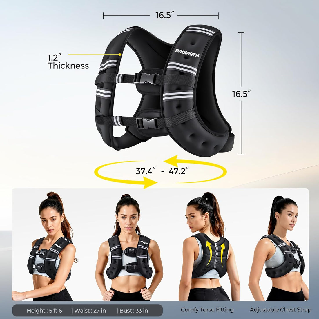 Weighted Vest,6Lb/8Lb/10Lb/12Lb/16Lb/20Lb/25Lb/30Lb Weight Vest with Reflective Stripe, Body Weight Vests for Women, Men, Weight Loss Workout, Strength Training, Running, Walking, Jogging