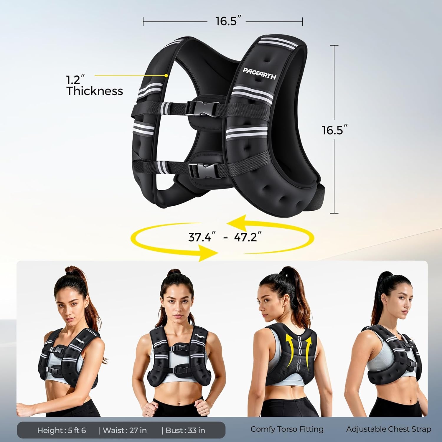 Weighted Vest,6Lb/8Lb/10Lb/12Lb/16Lb/20Lb/25Lb/30Lb Weight Vest with Reflective Stripe, Body Weight Vests for Women, Men, Weight Loss Workout, Strength Training, Running, Walking, Jogging