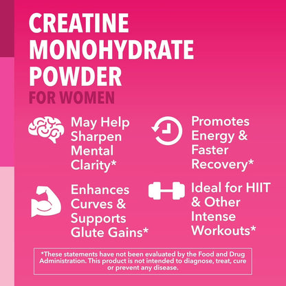 Micronized Creatine Monohydrate Powder for Women, Unflavored, 10.6 Oz (100 Servings)