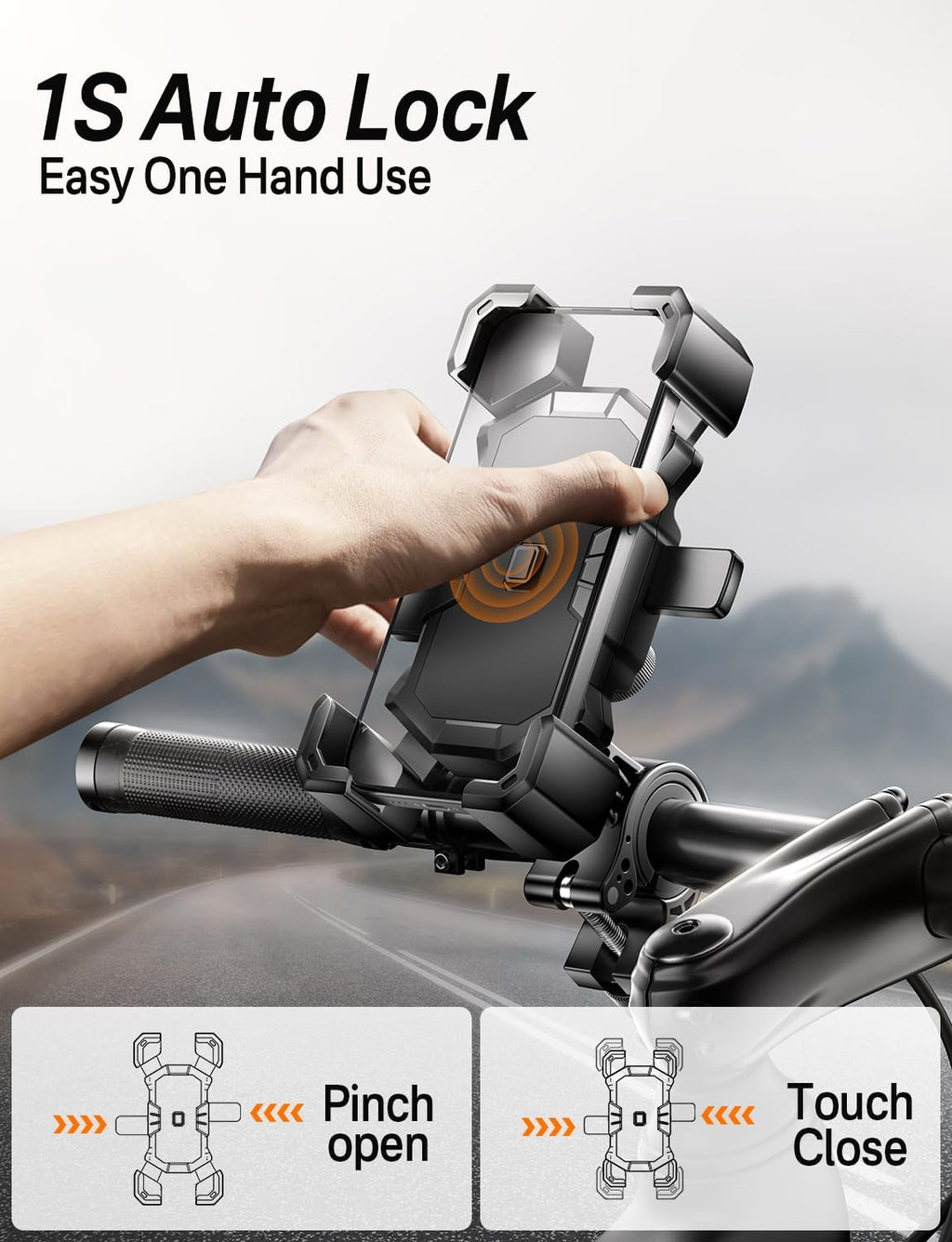 Bike Phone Holder Handlebar,Motorcycle Phone Mount,Atv Cell Phone Clamp,Scooter Phone Clip for Iphone 15 Promax14 13 12Plus, Samsung S24 Ultra S23 and More 4.7"" to 7.0"" Inch Phone