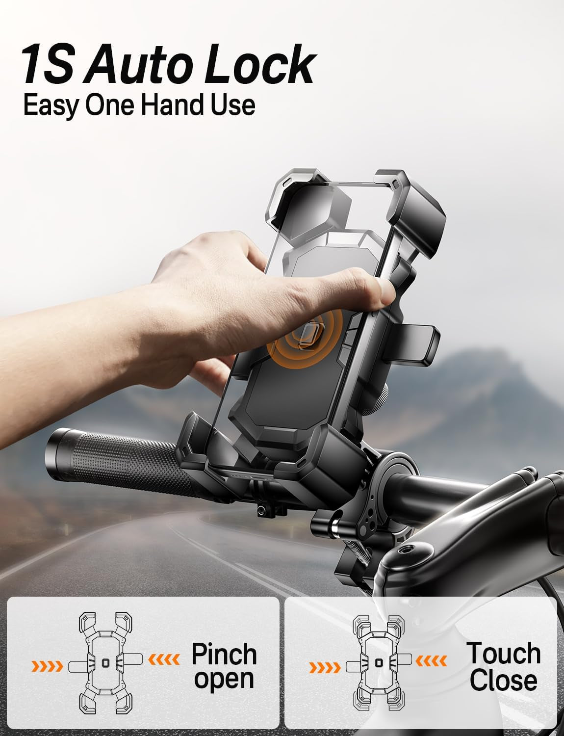 Bike Phone Holder Handlebar,Motorcycle Phone Mount,Atv Cell Phone Clamp,Scooter Phone Clip for Iphone 15 Promax14 13 12Plus, Samsung S24 Ultra S23 and More 4.7"" to 7.0"" Inch Phone