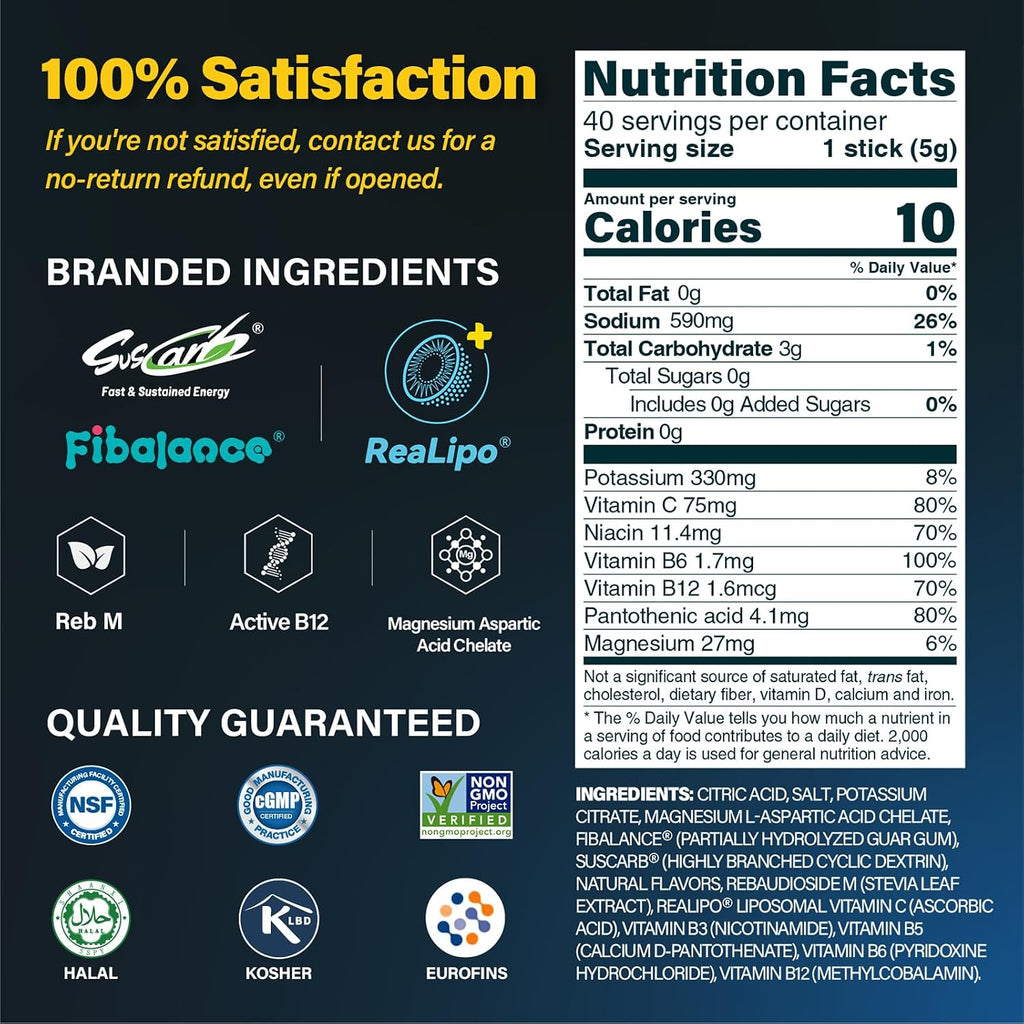 40 Sticks Salty Fruit Sugar Free Electrolyte Hydration Packets High Sodium | Low Calorie Electrolyte Powder Drink Mix, Liquid Daily IV Flavors Salty Watermelon Raspberry Lemon Orange
