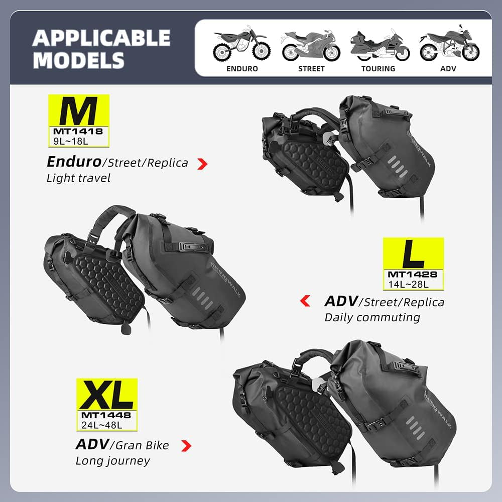 Motorcycle Saddle Bags Waterproof Anti-Vibration Motor Side Bags Shoulder Bag Motorbike Panniers 18L(9L*2) for Most Adventure and Sport Motorcycle Racks-1 Pair