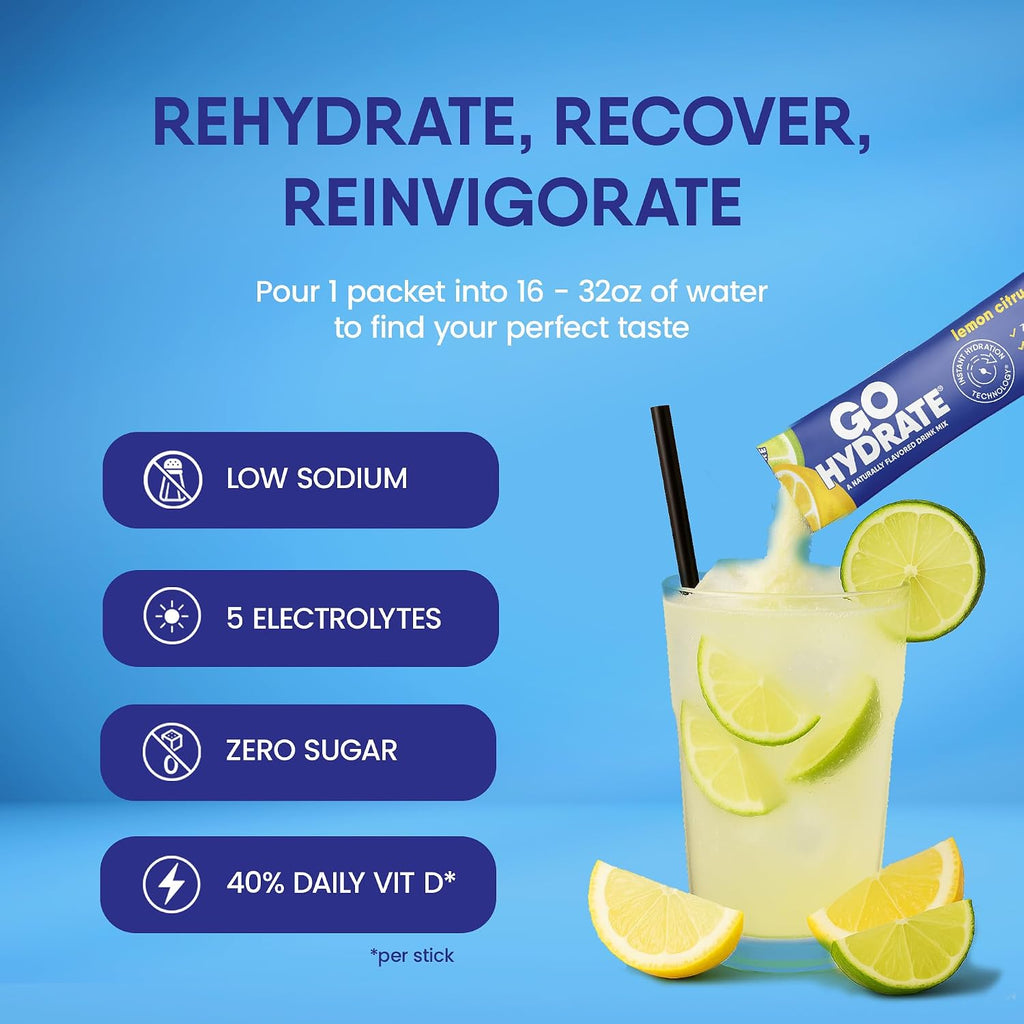 Sugar Free Electrolytes Powder - Lemonade Mixed, 15 Packs | Low Sodium Instant Hydration Daily Drink Mix; Water Flavor Packet Singles with Vitamin D