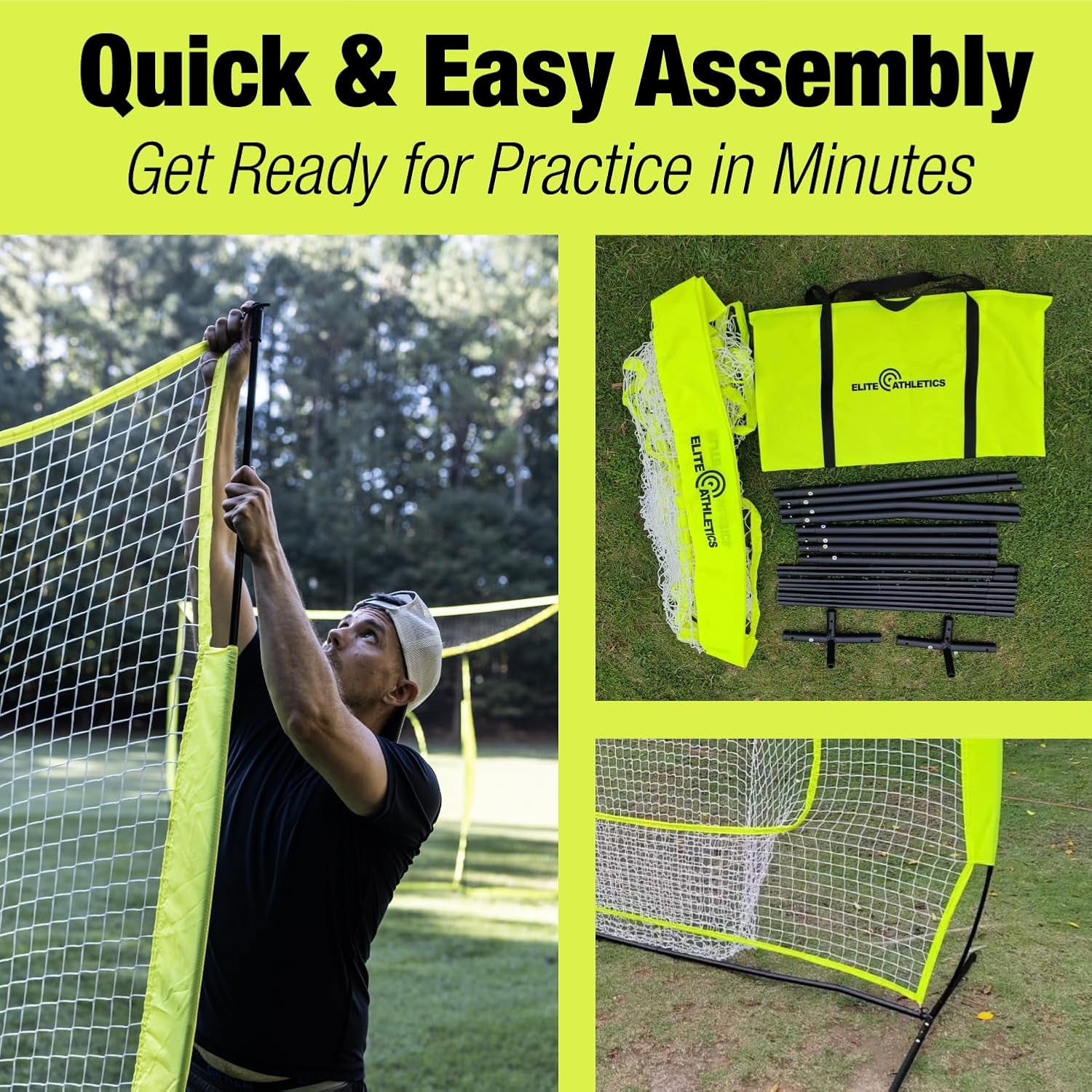 7X7 Ft Baseball and Softball Practice Net with Bow Frame | Includes Strike Zone Target and Carry Case. Bow Frame Sets up Fast for Hitting and Pitching Practice in the Yard or Field.