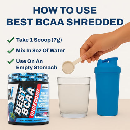 Best BCAA Shredded - Caffeine-Free Thermogenic Recovery Formula - BCAA Powder - Lean Muscle Building - Accelerated Recovery - Weight Loss - Hydration - Blue Raz - 25 Servings - 9.7 Oz.