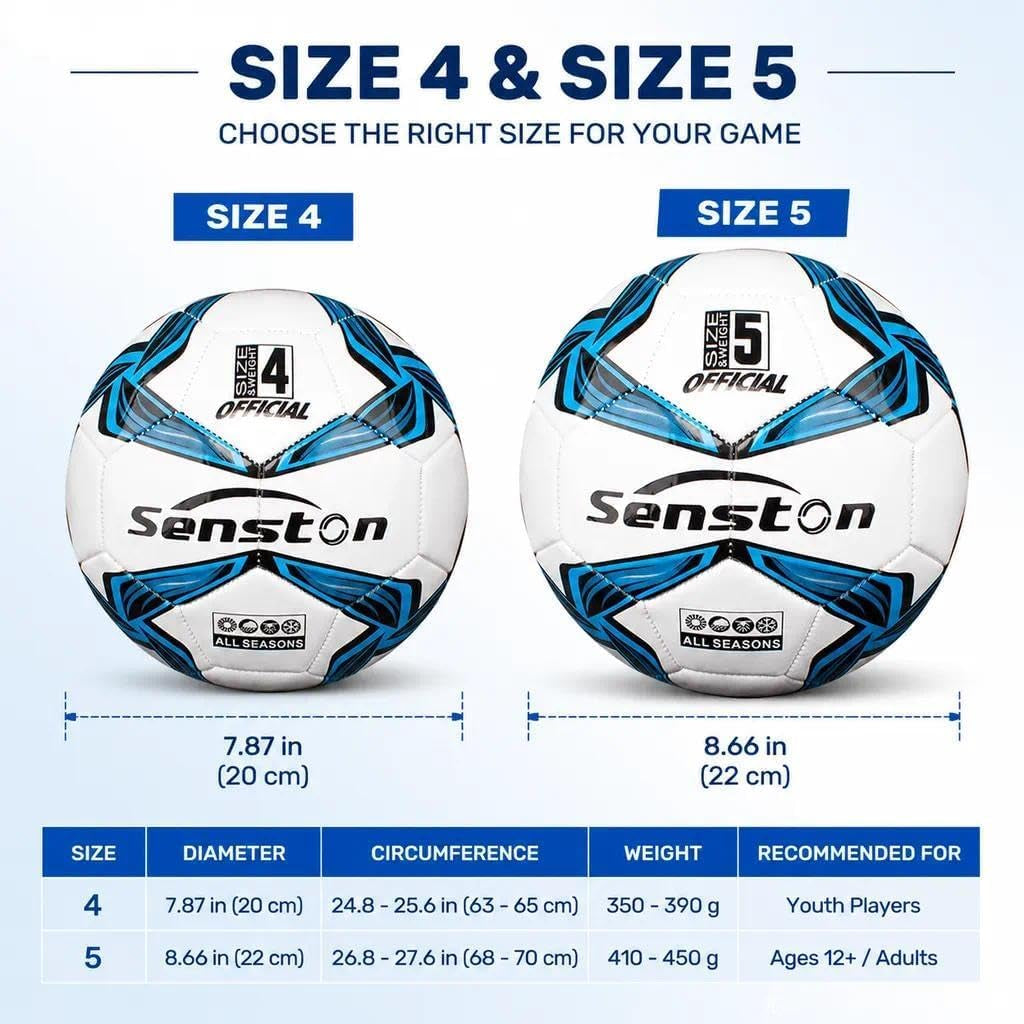 Soccer Ball Size 4 & 5 Durable PVC Training Football with Pump | Shape Retention, Stable Flight Performance, Sturdy and Wear-Resistant, High Value Soccer Set, Waterproof, Easy to Clean