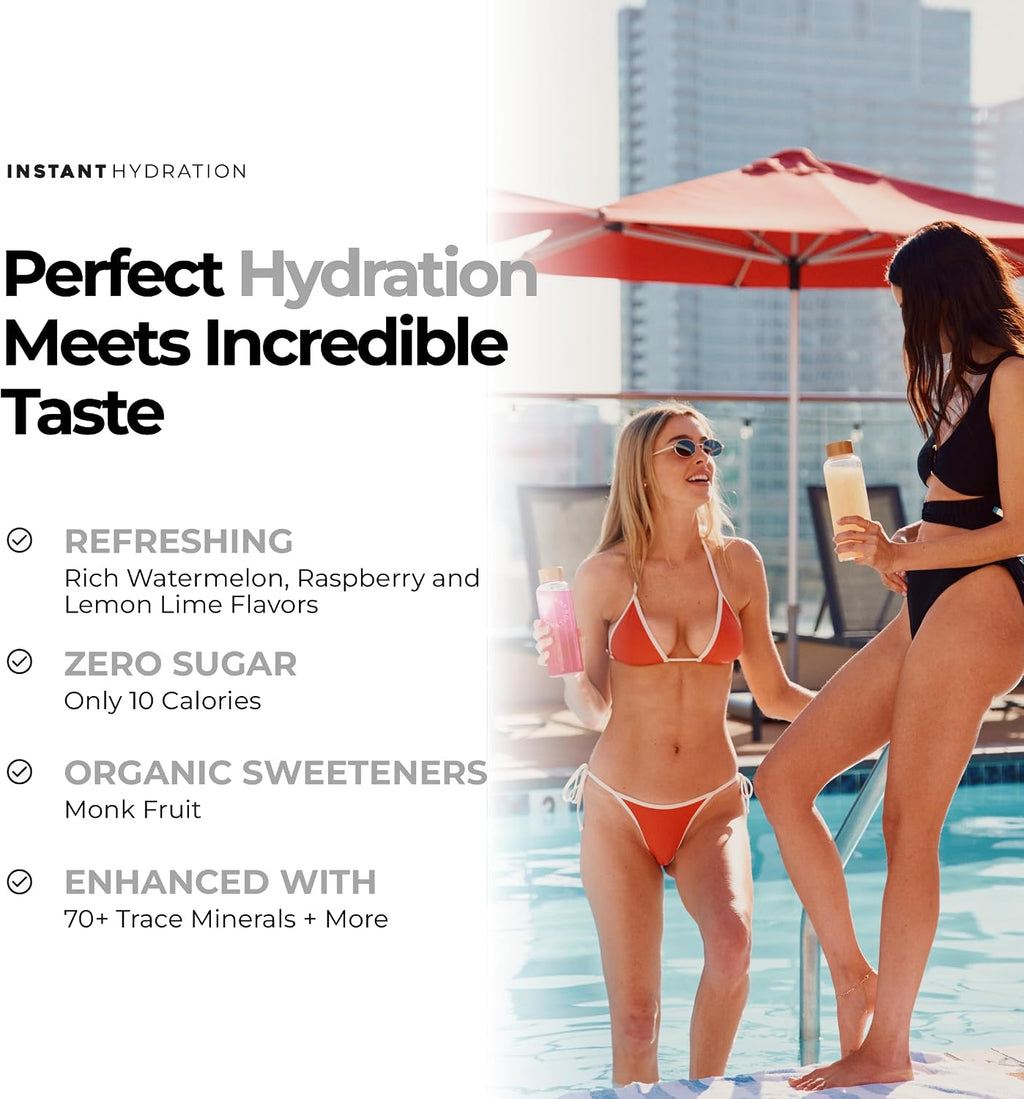 Sugar Free Electrolytes Powder Packets Variety Pack - Watermelon, Raspberry, Lemon Lime Drink Mix & Travel Essentials with Magnesium and Potassium - Post Workout Recovery - 20 Sticks